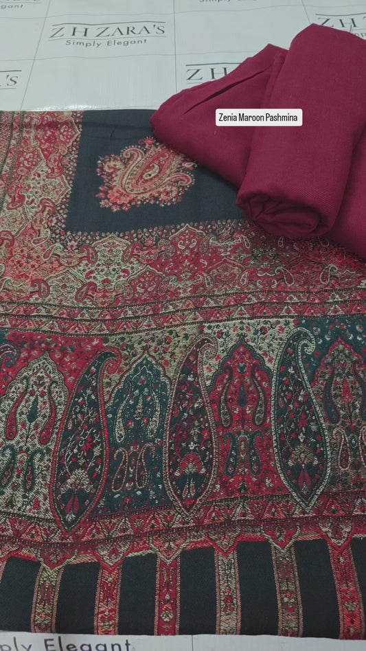 Zenia Maroon Pashmina Shawl & 3pc