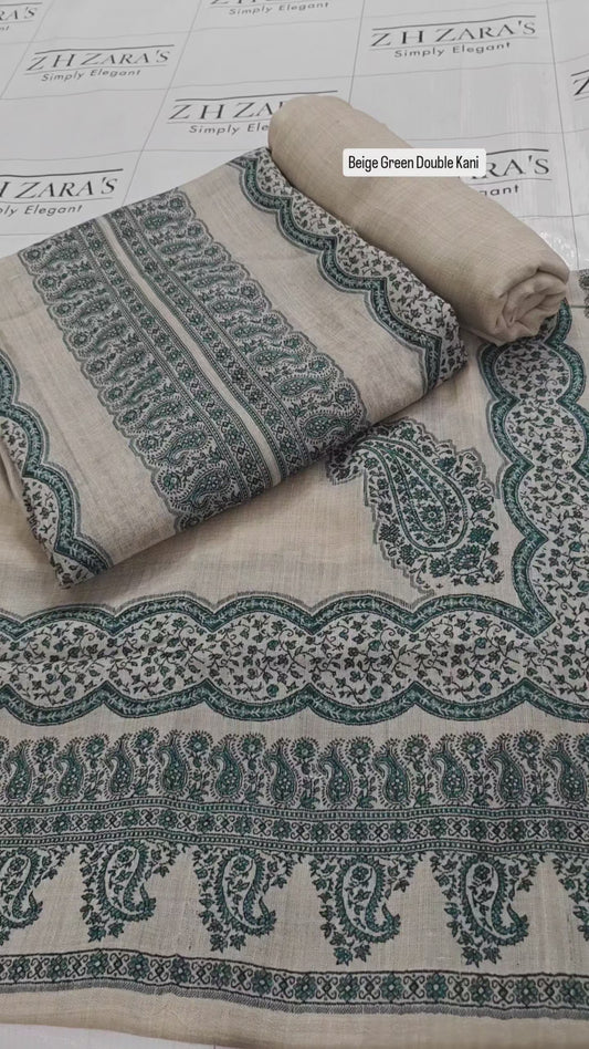 Beige Green Double Kani Pashmina 3pc