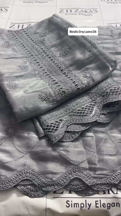 Metallic Grey Laama Silk 2pc