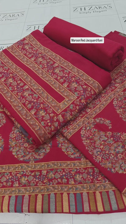 Maroon Jacquard Kani Pashmina 3pc