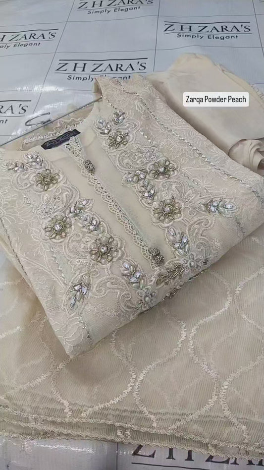 Zarqa Powder Peach Stitched 4pc