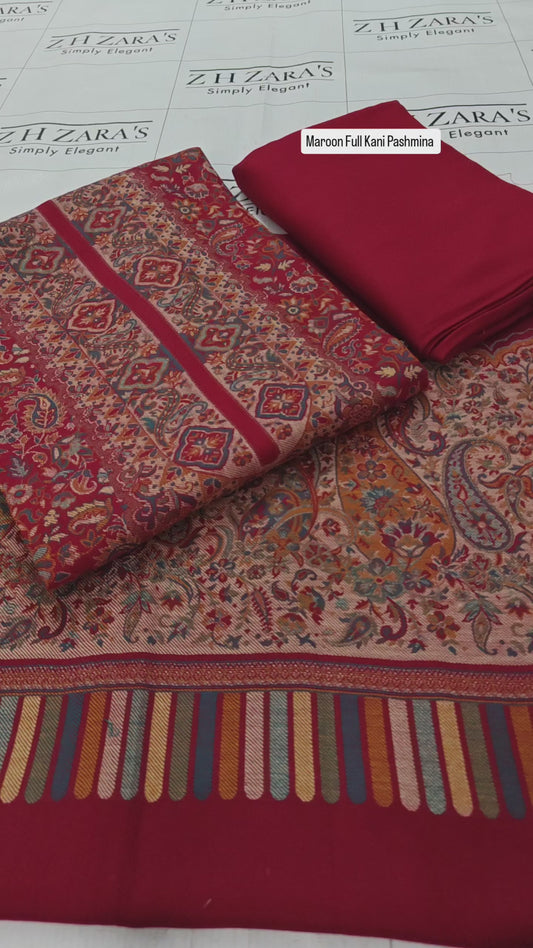 Maroon Full Kani Pashmina 3pc