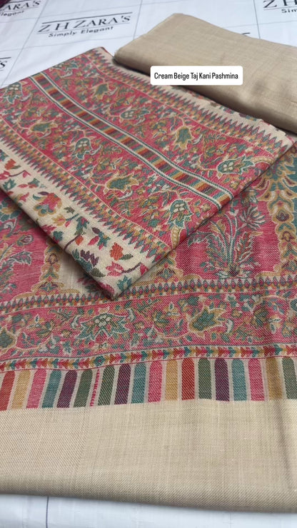 Cream Beige Taj Kani Pashmina 3pc
