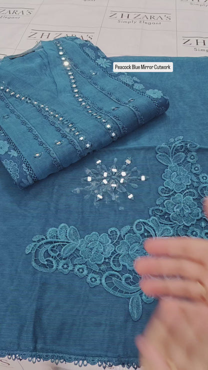Peacock Blue Mirror Cutwork 2pc