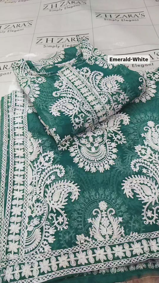 Emerald Green White Stitched 2pc