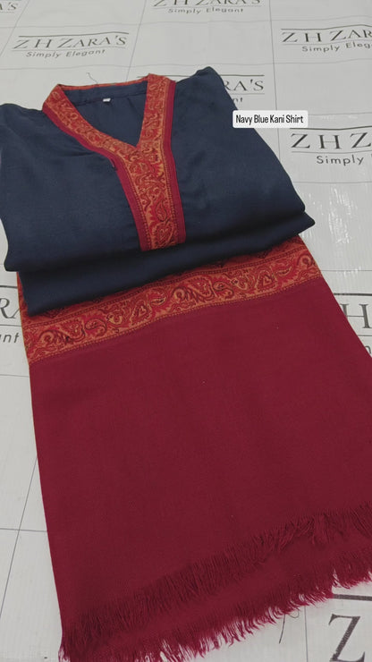 Navy Blue Kani Shirt Stitched