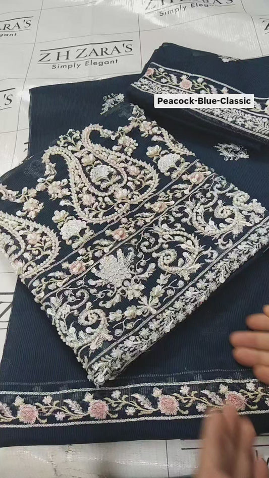Classic Peacock Blue Hand Embellished