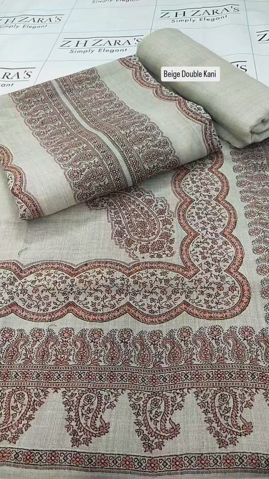 Beige Double Kani Pashmina 3pc