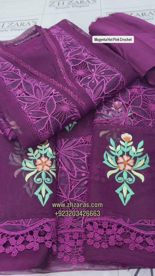 Magenta Hot Pink Crochet 3pc