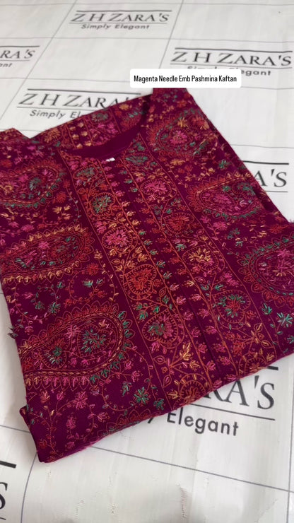 Magenta Needle Emb Pashmina Kaftan Shirt