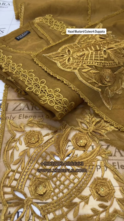Mustard Duppata Cutwork 2pc