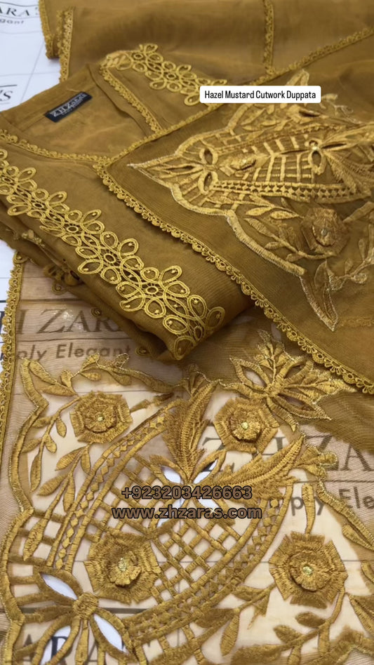 Mustard Duppata Cutwork 2pc