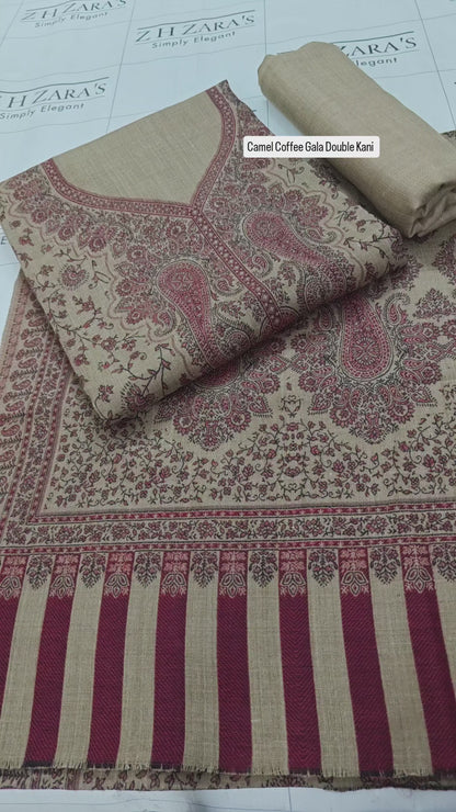 Camel Coffee Gala Double Kani Pashmina 3pc