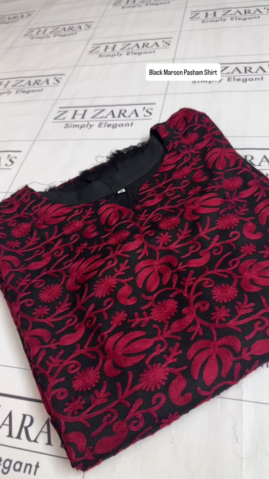 Black Maroon Pashmina Kaftan Shirt