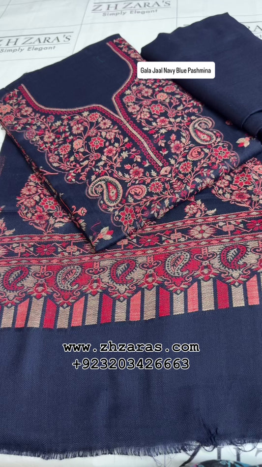 Gala Jaal Navy Blue Pashmina 3pc