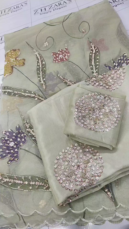 Mint Green V2 Hand Embellished Hand Painted Cutwork 3pc