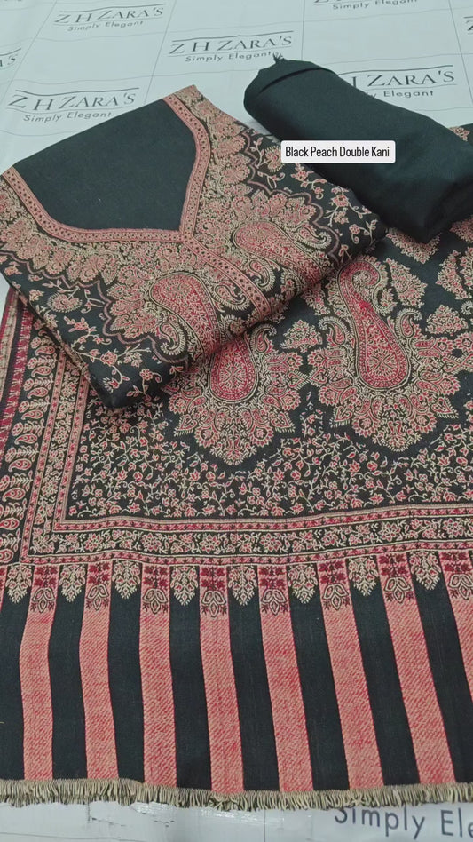 Black Peach Gala Double Kani Pashmina 3pc