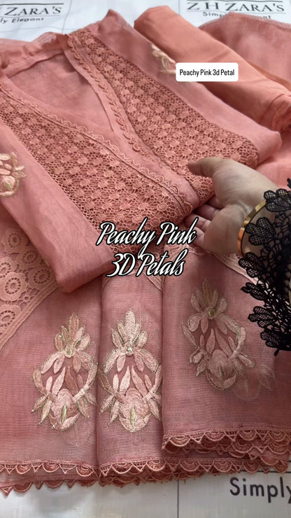 Peachy Pink 3d Petals 3pc