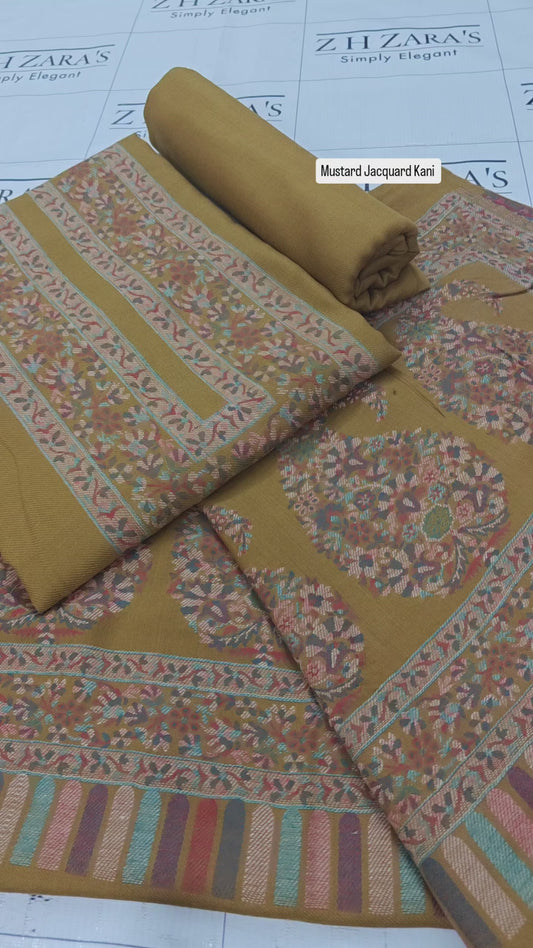 Mustard Jacquard Kani Pashmina 3pc