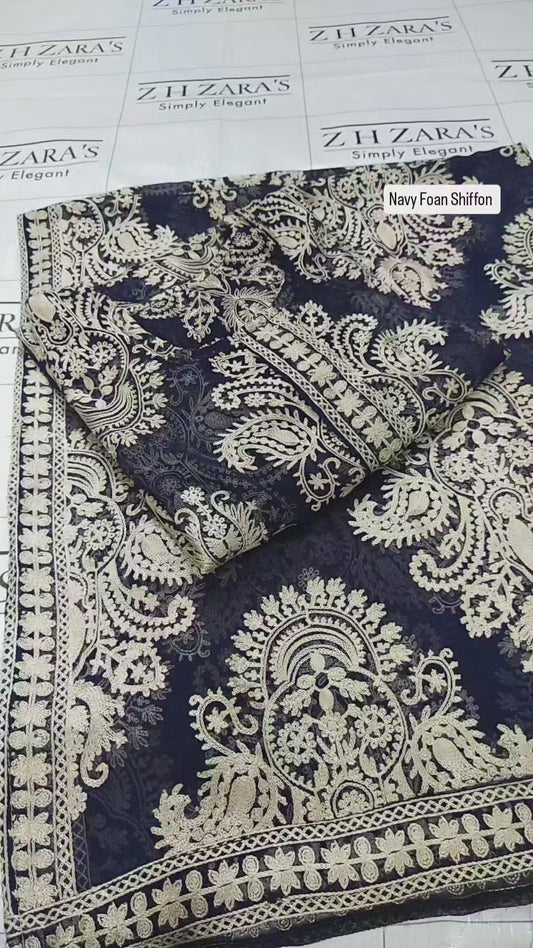 Navy Blue Foan Stitched 2pc
