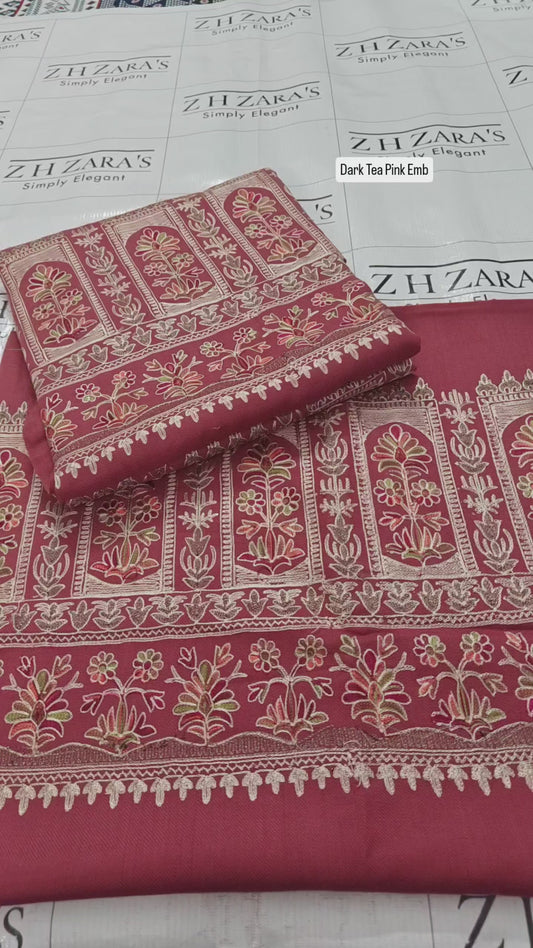 Embroidered Dark Teapink Pashmina 3pc