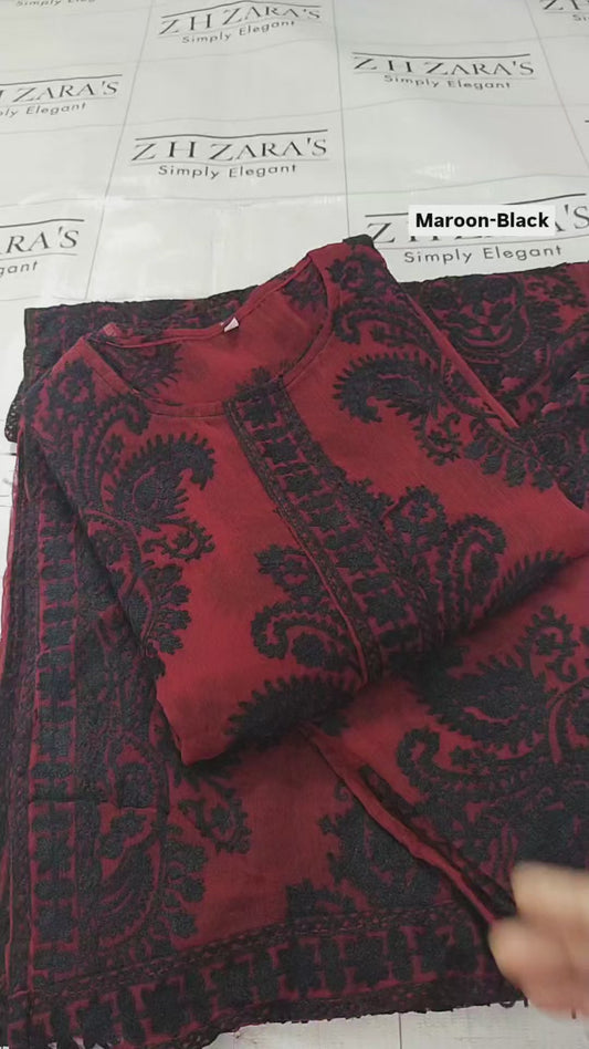 Maroon Black Stitched 2pc