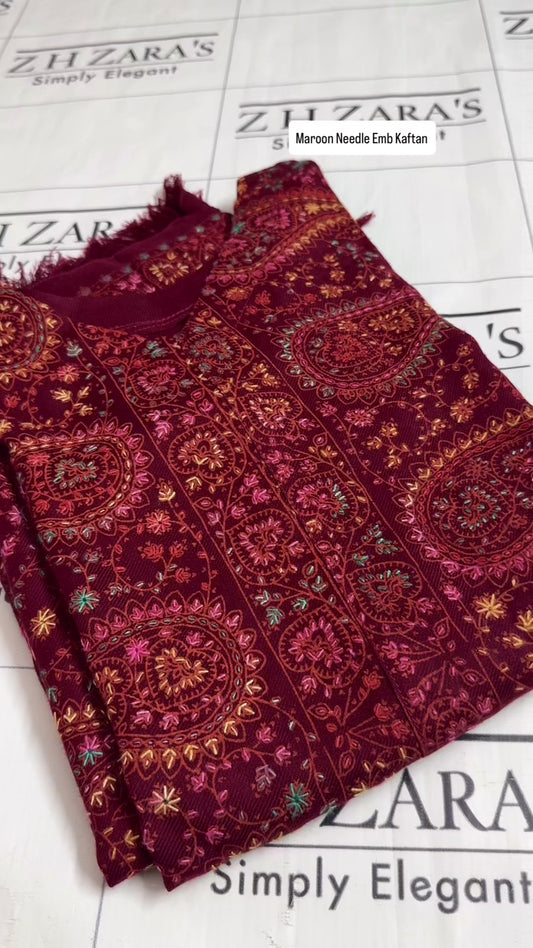Maroon Needle Emb Pashmina Kaftan Shirt
