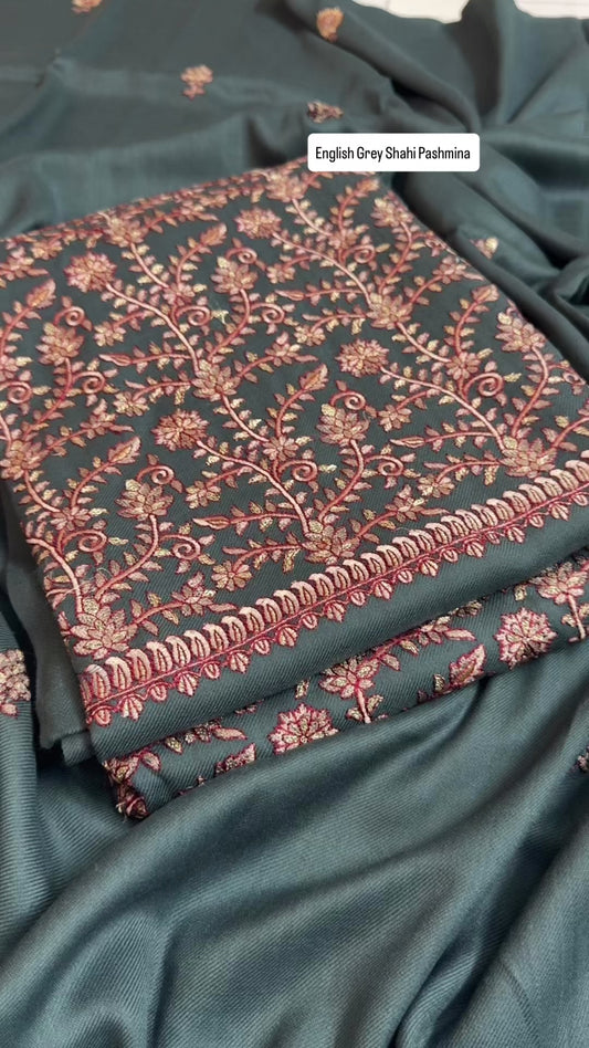 English Grey Shahi Pashmina 3pc