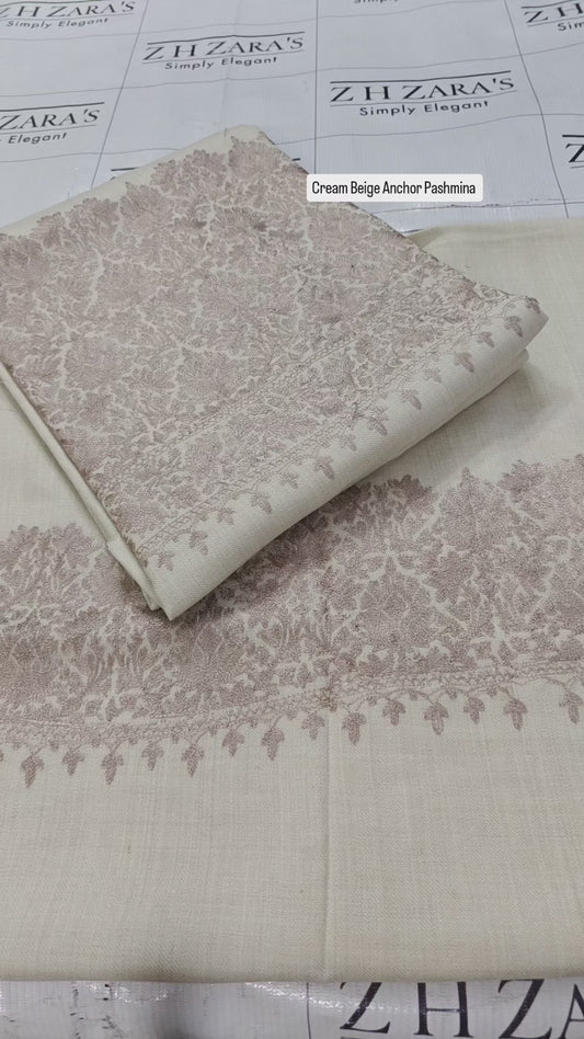 Cream Beige Anchor Pashmina 3pc