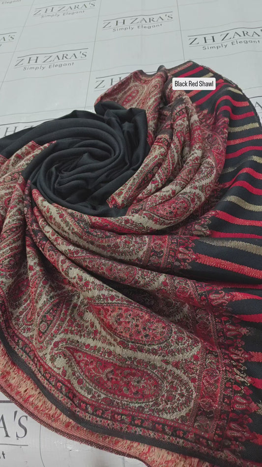 Black Red Kani Pashmina Shawl