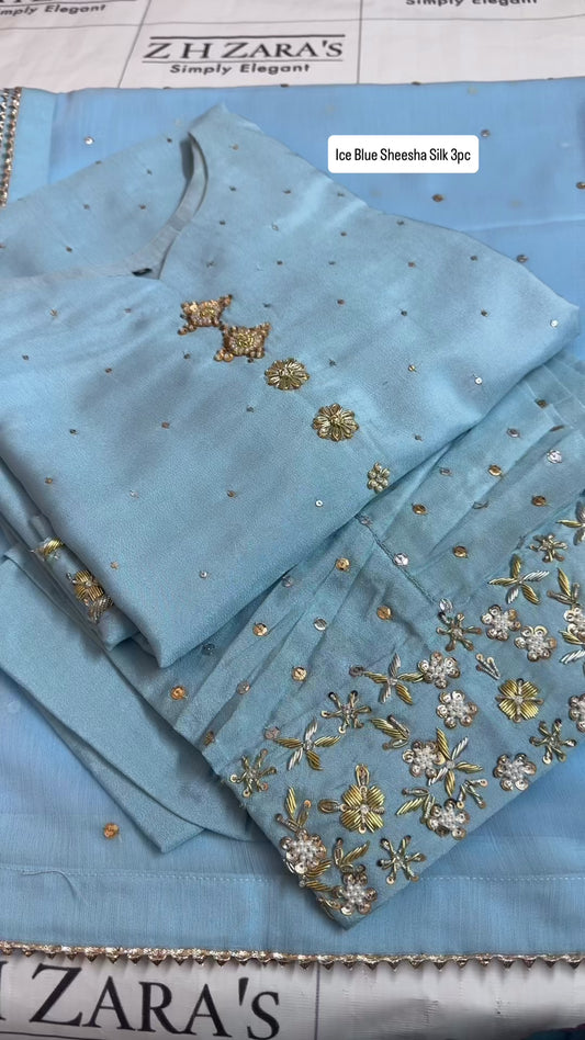 Ice Blue Sheesha Silk 3pc
