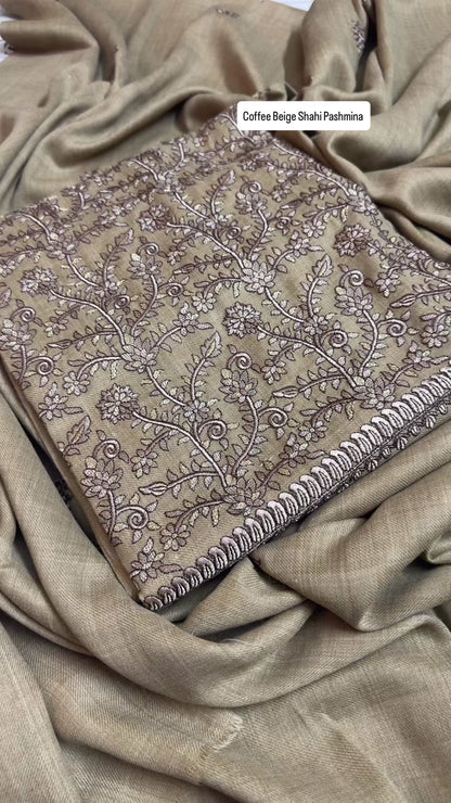 Coffee Beige Shahi Pashmina 3pc
