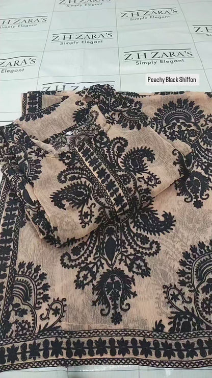 Peachy Pink Black Stitched 2pc