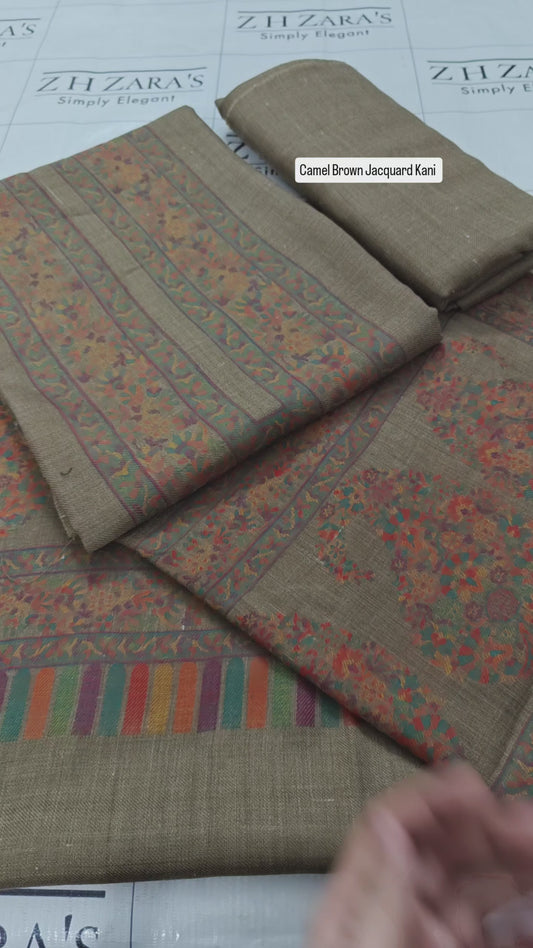 Camel Brown Jacquard Kani Pashmina 3pc