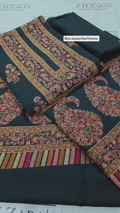 Black Jacquard Kani Pashmina 3pc