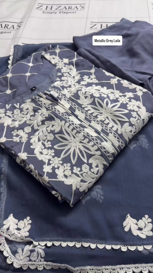 Metallic Grey Laila 3pc