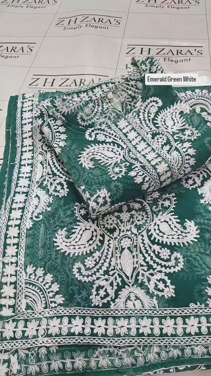 Emerald Green White Stitched 2pc