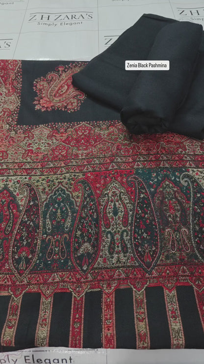 Zenia Black Pashmina Shawl & 3pc