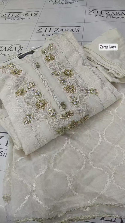 Zarqa Ivory Stitched 4pc