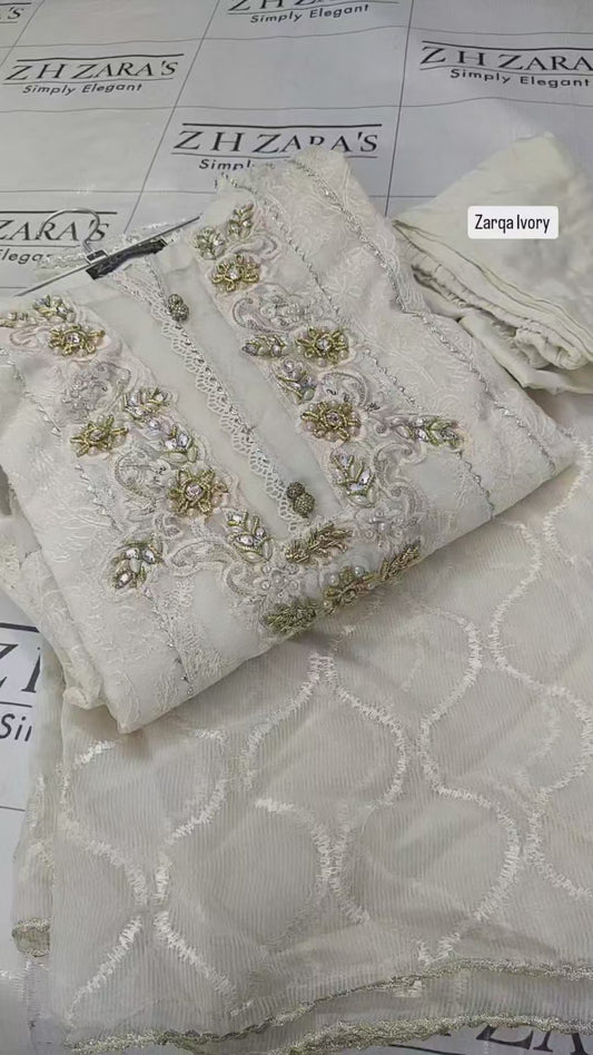Zarqa Ivory Stitched 4pc
