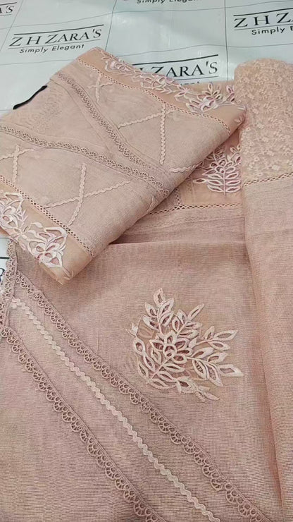 Duppata Cutwork Peachy Pink 2pc