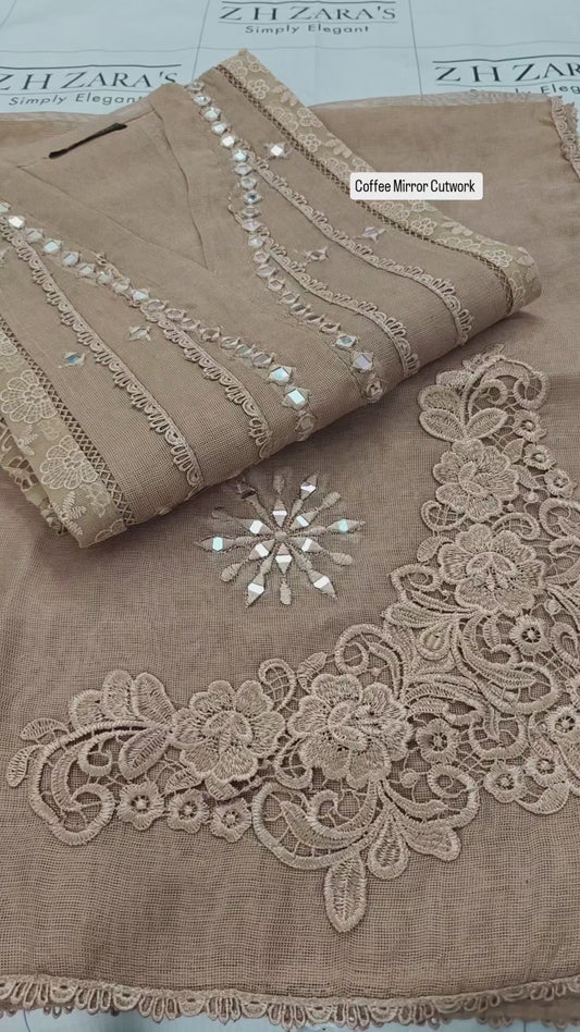 Coffee Mirror Cutwork 2pc