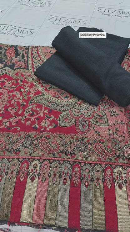Kairi Black Red Kani Pashmina 3pc
