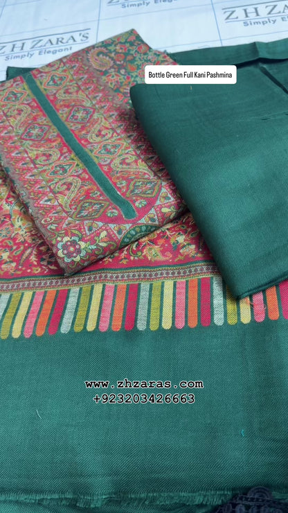 Bottle Green Full Kani Pashmina 3pc