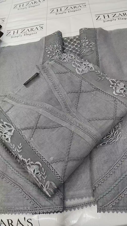 Duppata Cutwork Grey 2pc