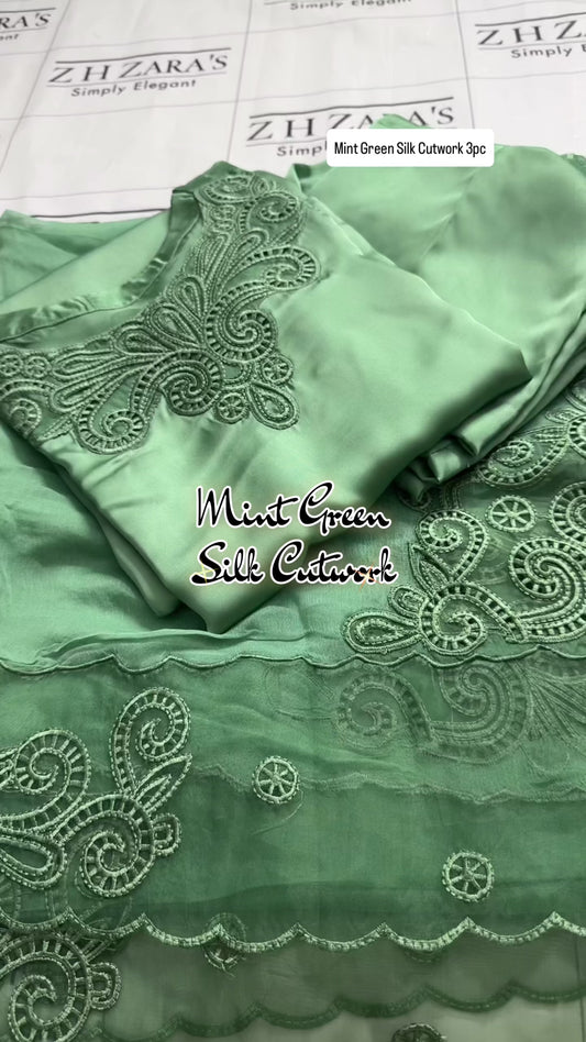 Mint Green Silk Cutwork 3pc