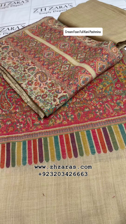 Cream Foan Full Kani Pashmina 3pc