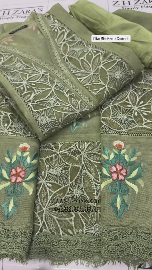 Olive Mint Green Crochet 3pc