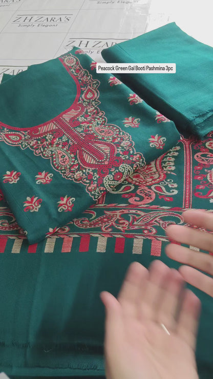 Peacock Green Gala Booti Pashmina 3pc