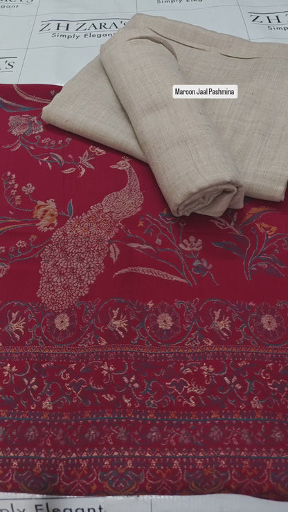 Maroon Jaal Pashmina Shawl & 3pc
